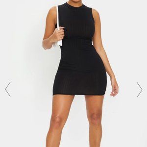 PrettyLittleThing Black Mini Dress Bust Detailing Ribbed Size Small
